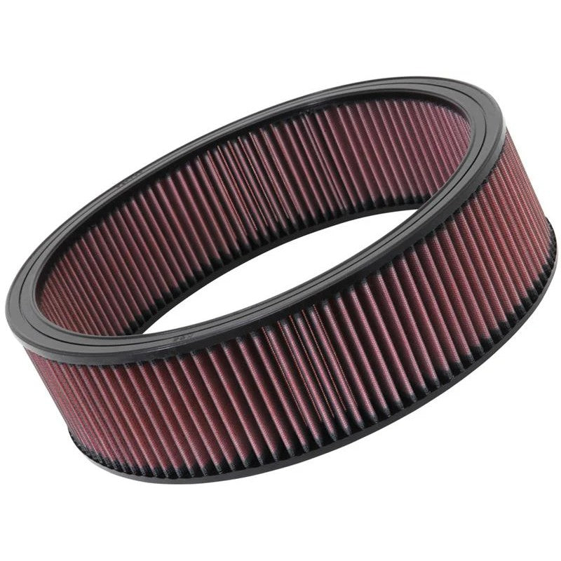 K&N E-3730 custom round air filter featuring pleated pink oiled cotton media and a 14-inch outside diameter.