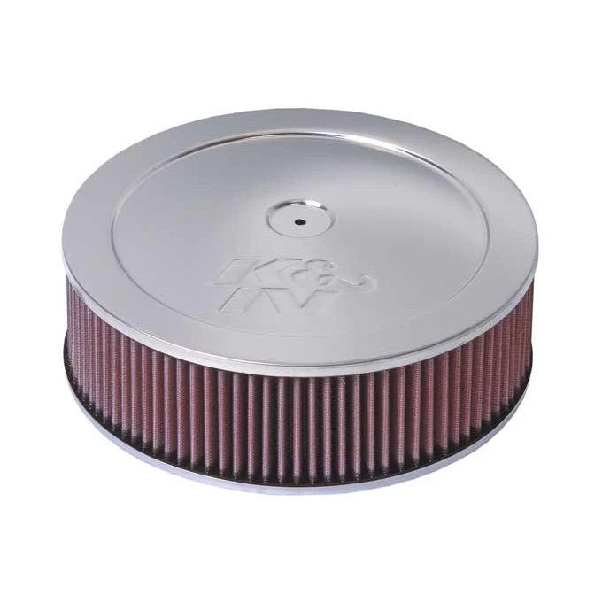 K&N 60-1180 custom round air cleaner assembly featuring an 11-inch diameter filter and 5-1/8 inch flange with vent.