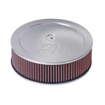 K&N 60-1180 custom round air cleaner assembly featuring an 11-inch diameter filter and 5-1/8 inch flange with vent.