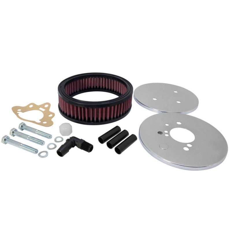 K&N 56-1620 custom round racing air filter assembly with chrome plates and red washable filter media