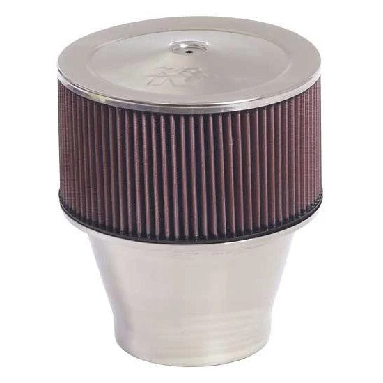 K&N 58-1191 velocity stack assembly with red air filter and mirror-finish stainless steel base