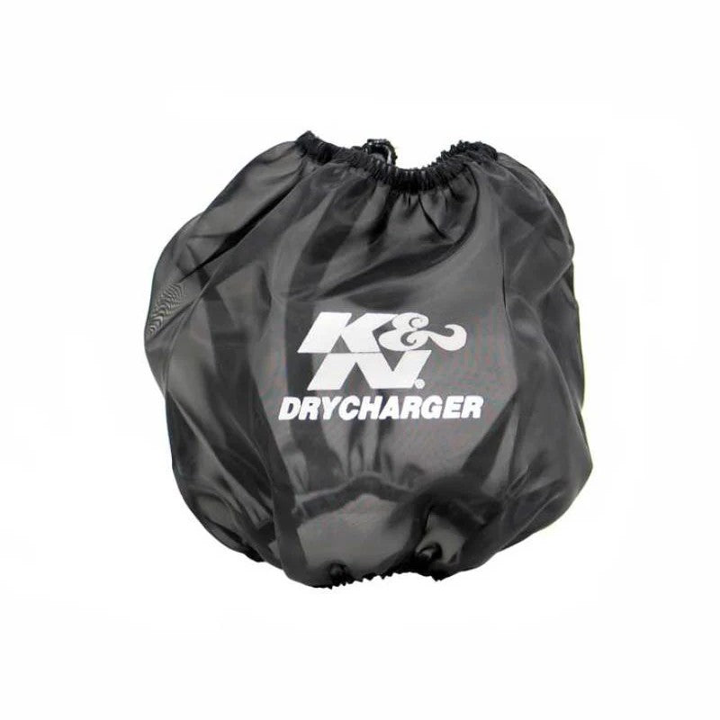 Black K&N Drycharger silicone-treated polyester pre-filter wrap for air filters and flame arrestors