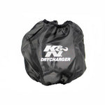 Black K&N Drycharger silicone-treated polyester pre-filter wrap for air filters and flame arrestors