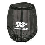 Black K&N Drycharger round tapered air filter wrap RU-2590DK with 5.375 inch base