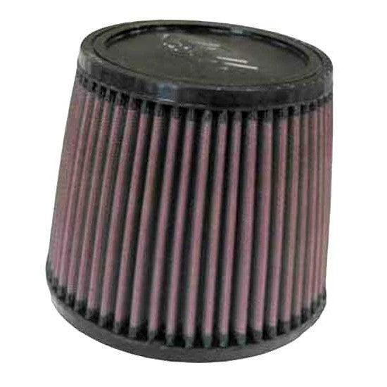 K&N RU-4450 universal round tapered air filter with red pleated cotton media and black rubber flange.