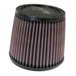 K&N RU-4450 universal round tapered air filter with red pleated cotton media and black rubber flange.