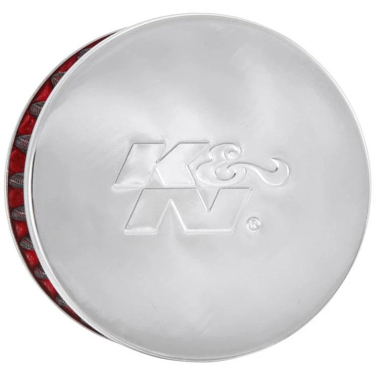 K&N 62-1160 crankcase vent filter with embossed chrome top and 3/4 inch zinc push-in mounting tube.