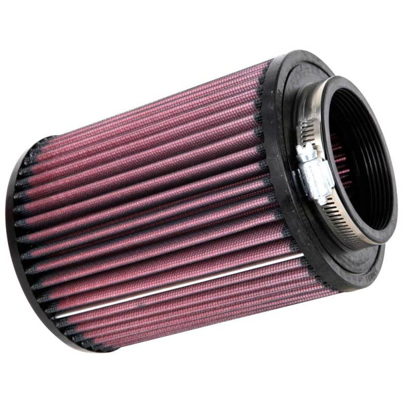 K&N RU-2820 universal round straight air filter with red cotton gauze media and black 3-inch rubber flange