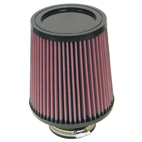 K&N RU-4730 round tapered universal air filter with 3-inch rubber flange and red pleated cotton media