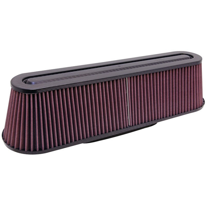 K&N RP-5161 universal oval air filter featuring a carbon fiber top, carbon fiber base, and 3.25-inch flange.