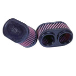 K&N RU-2922 pair of universal oval air filters with 2.75-inch black rubber dual flanges and pleated cotton media.