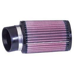 K&N RU-3190 universal round straight air filter with red pleated media and 2.75 inch 20-degree angled rubber flange.