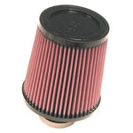 K&N RU-4860 universal conical air filter with red pleated media, black rubber flange, and black top cap.