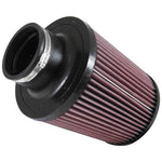 K&N RU-4870 universal conical air filter with black rubber flange and red pleated cotton filter media.