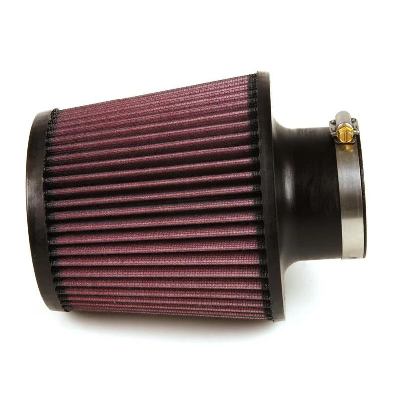 K&N RU-4960 round tapered air filter with 2.75 inch black rubber flange and pleated red media.
