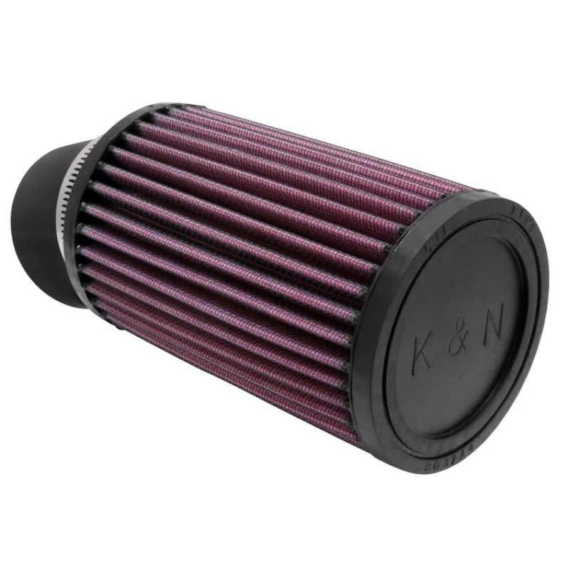 K&N RU-1770 universal air filter with 2-7/16 inch 20-degree angled rubber flange and pleated media.