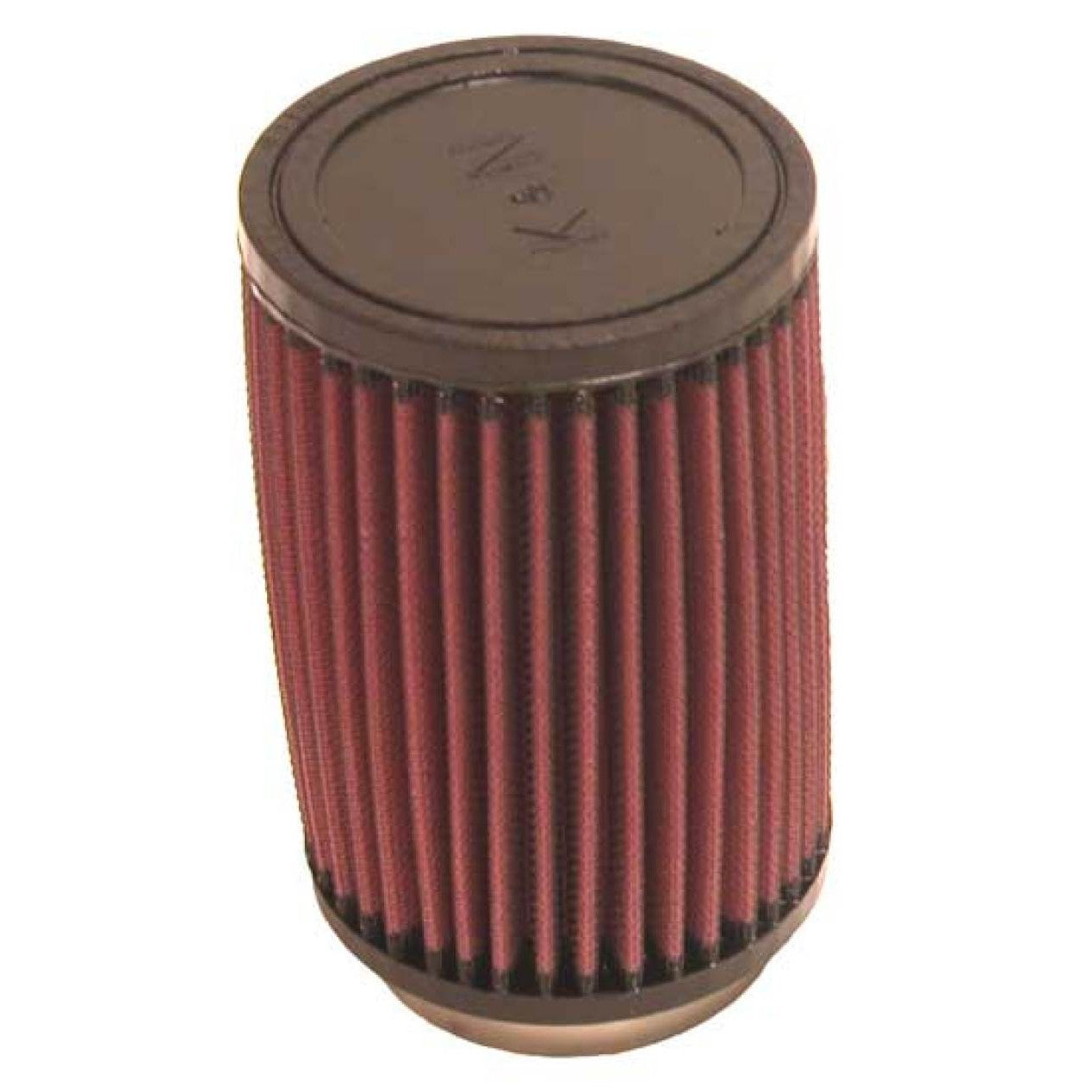 K&N RU-1620 universal round straight air filter with red pleated cotton media and black molded rubber flange.