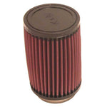 K&N RU-1620 universal round straight air filter with red pleated cotton media and black molded rubber flange.