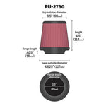 K&N RU-2790 universal round tapered air filter with red pleated media and black rubber mounting flange.