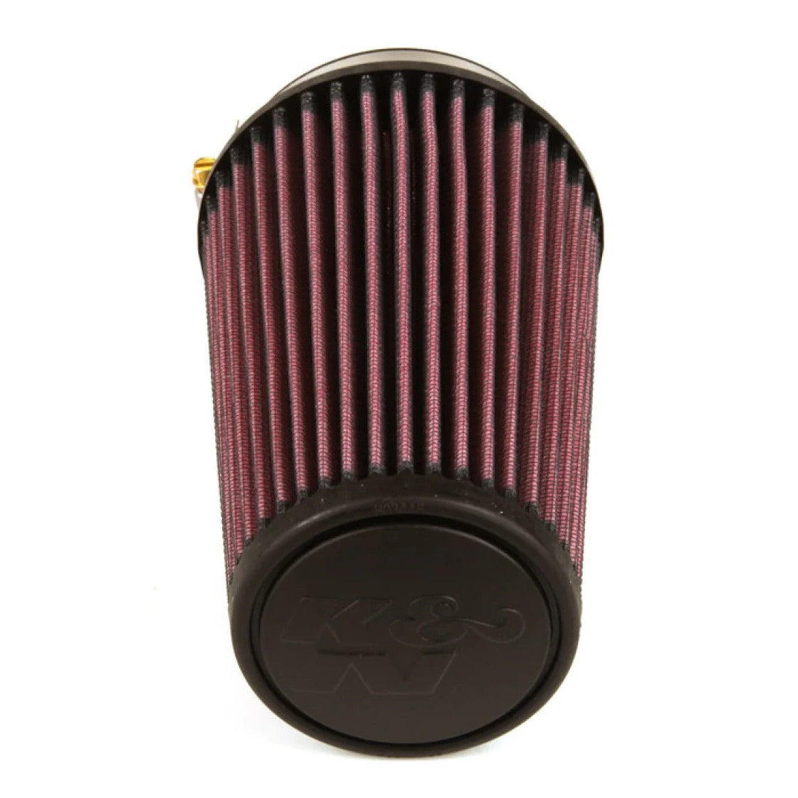 K&N RU-3130 round tapered universal air filter with black rubber flange and pleated red cotton media
