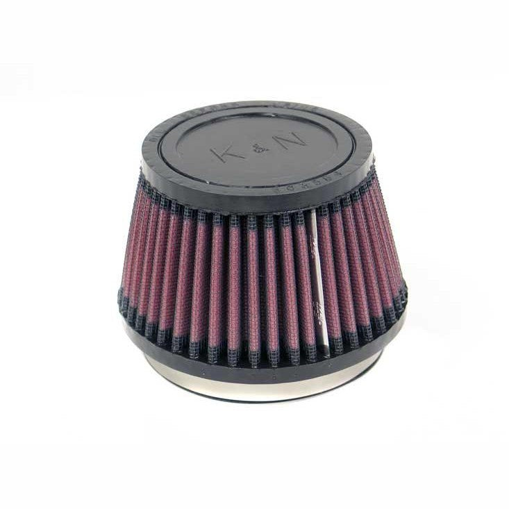 K&N RU-4410 round tapered universal air filter with black rubber flange and pleated cotton filtration media.