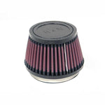K&N RU-4410 round tapered universal air filter with black rubber flange and pleated cotton filtration media.