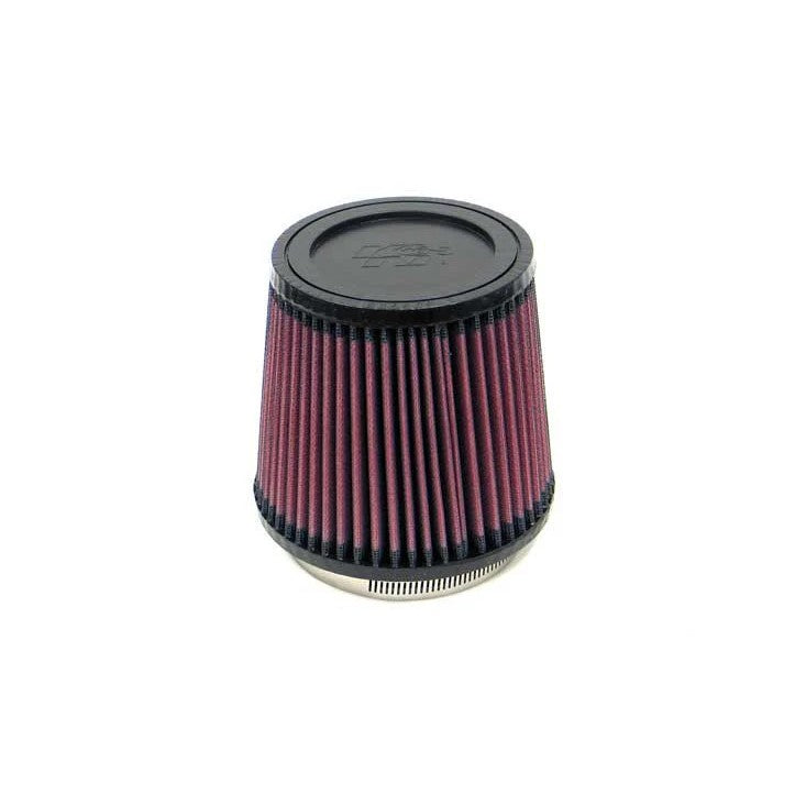 K&N RU-4250 universal round tapered air filter with 3.75 inch ID rubber flange and red washable cotton media.