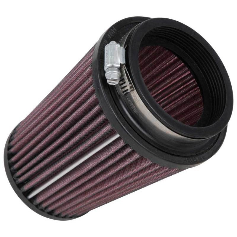 K&N RU-5111 universal round tapered air filter with a black rubber flange and pleated filter media.