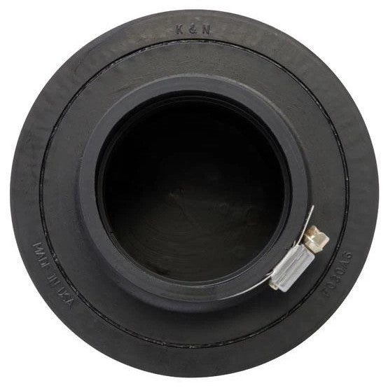 K&N RU-3570 round tapered universal rubber air filter with pink oiled cotton media and a 3 inch black rubber flange.