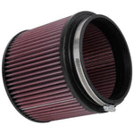 K&N RU-0360 round straight universal air filter with red pleated media and black rubber mounting flange