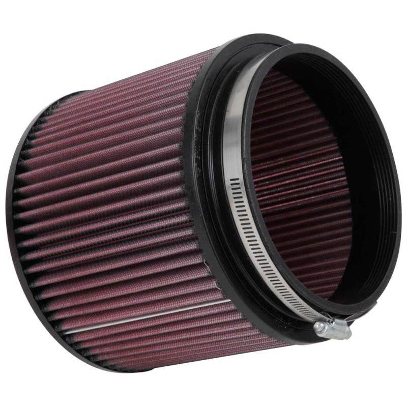 K&N RU-0360 round straight universal air filter with red pleated media and black rubber mounting flange
