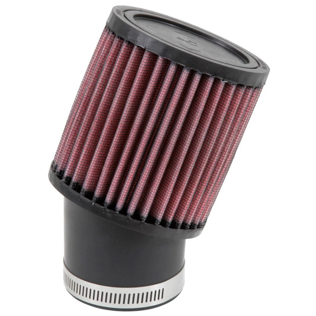 K&N RU-1750 universal round straight air filter with 20-degree angled rubber flange and red pleated filter media