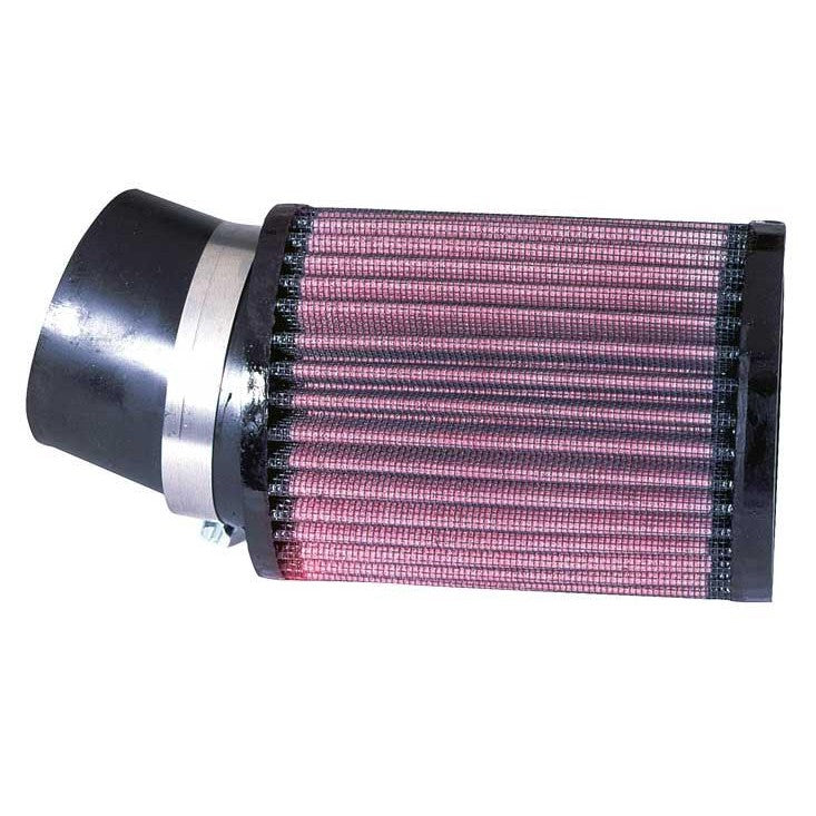 K&N RU-1760 universal round straight air filter with 20-degree angled 2-7/16 inch rubber flange and 5 inch height.