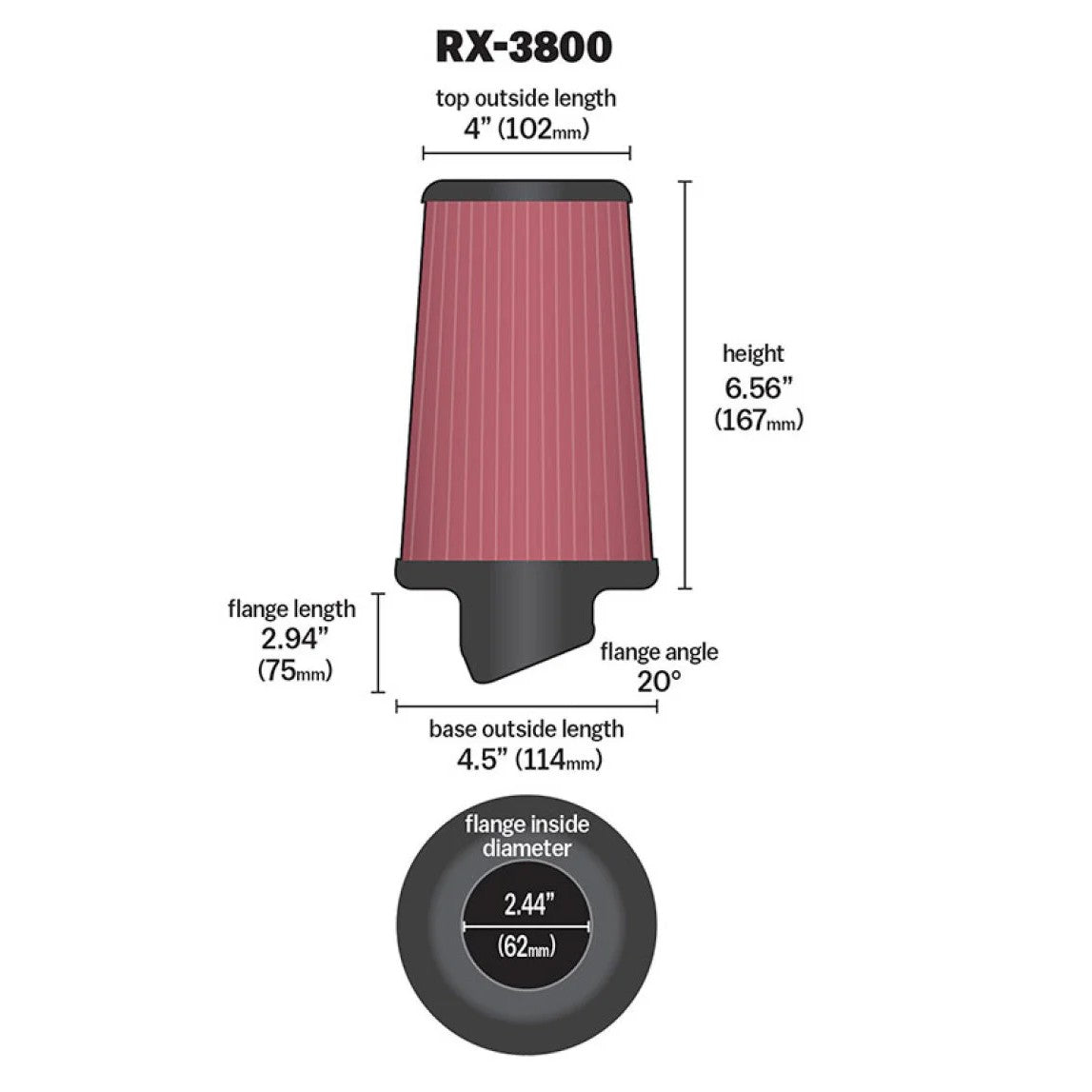 K&N XStream universal clamp-on air filter with red pleated media and integrated filtration top
