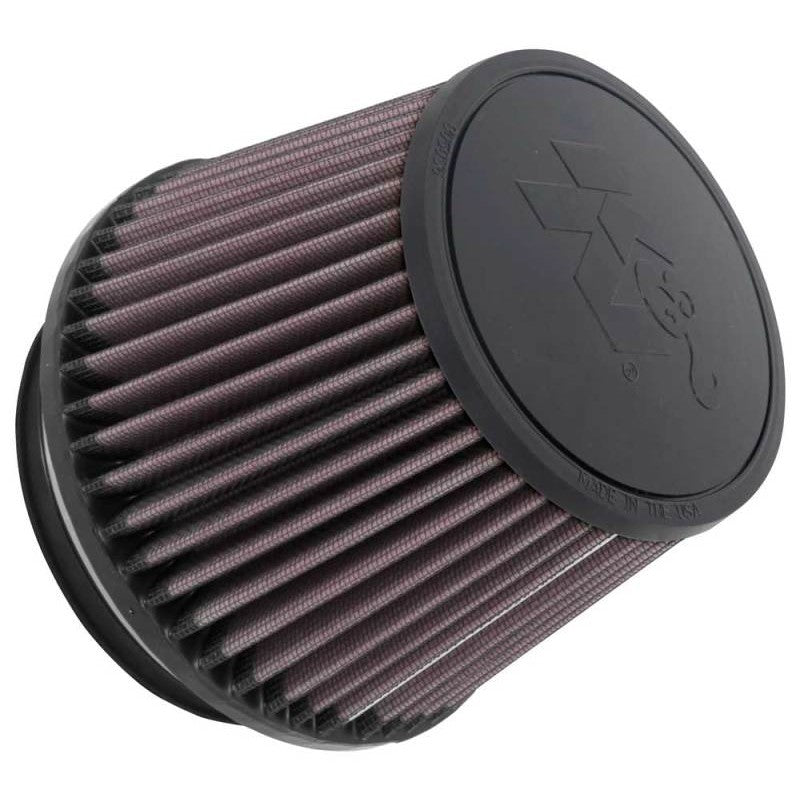 K&N X-Stream universal clamp-on air filter with red cotton gauze media, black rubber flange, and filter top RU-1005
