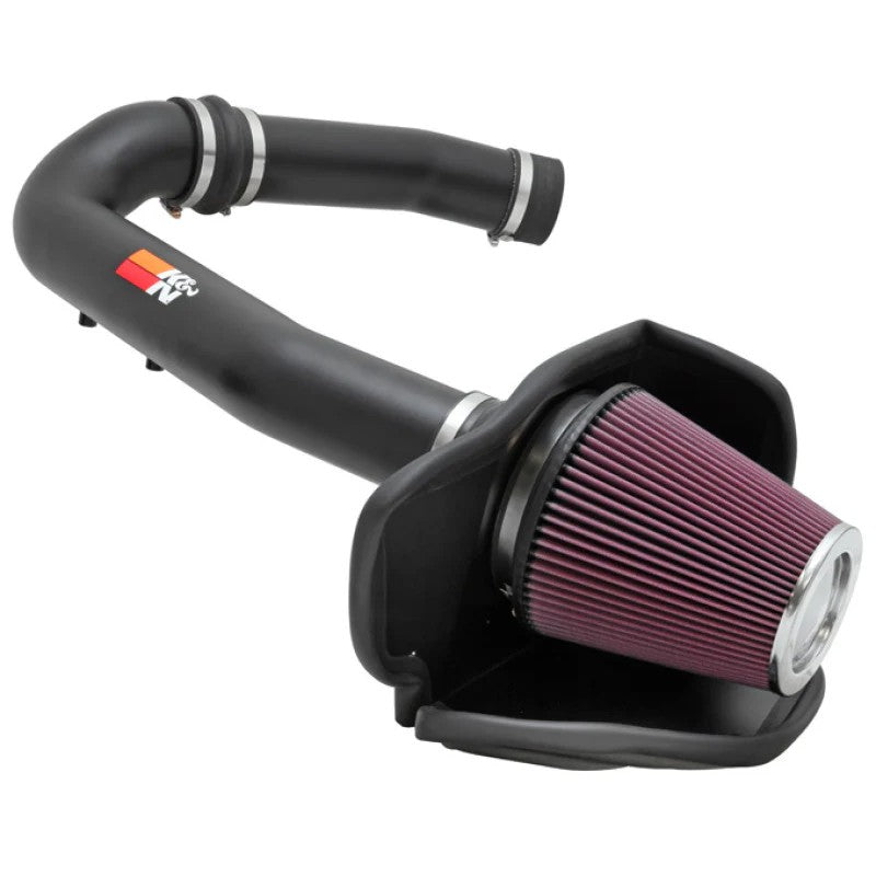 K&N performance intake kit with aluminum tube and conical air filter for 2011-2015 3.6L Jeep and Dodge vehicles