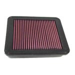 K&N 33-2170 high-flow replacement air filter with red oiled cotton media and rectangular black rubber frame.