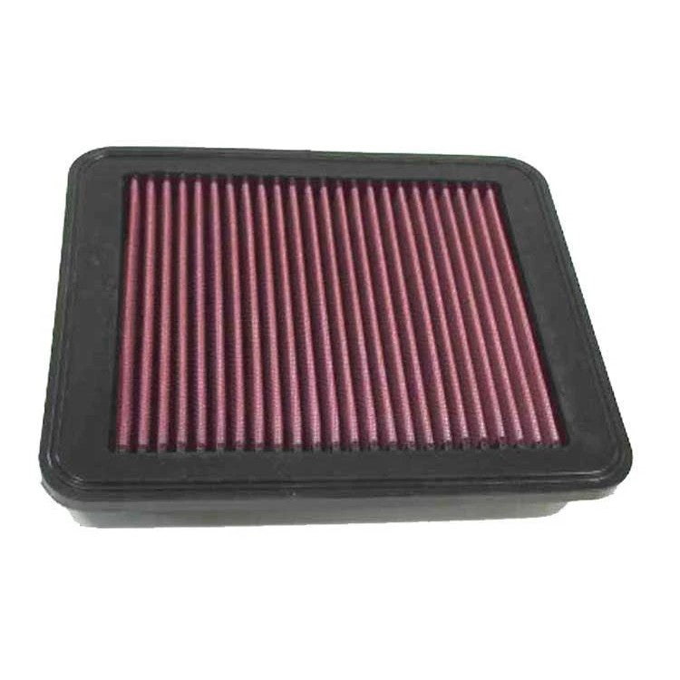 K&N 33-2170 high-flow replacement air filter with red oiled cotton media and rectangular black rubber frame.