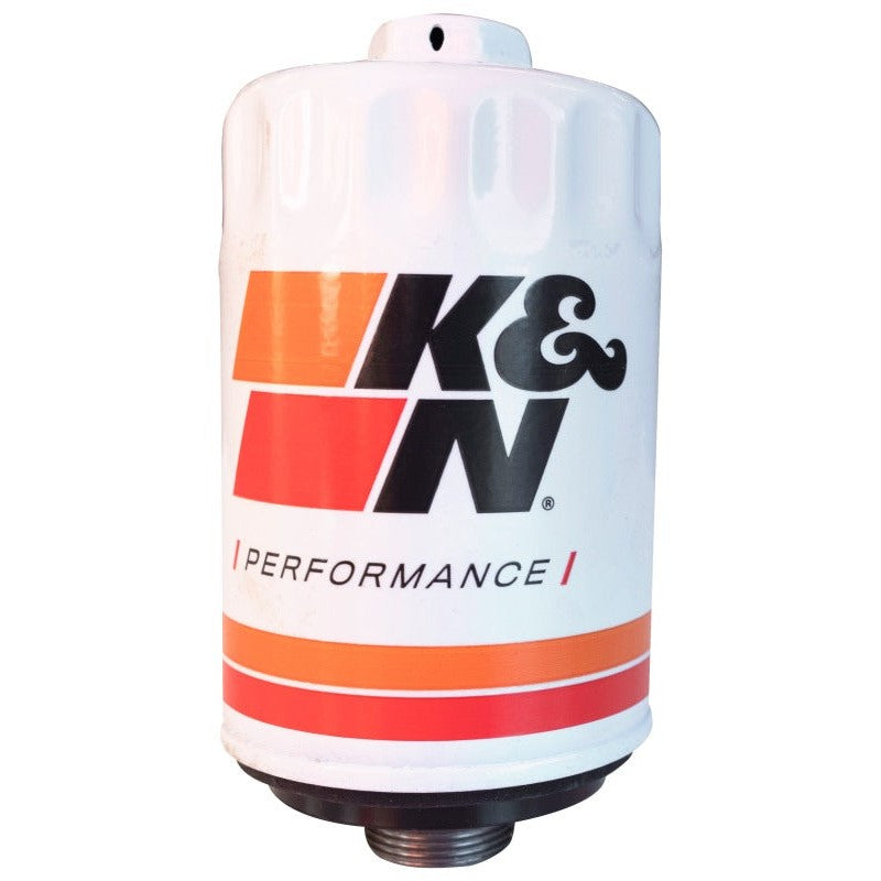 K&N HP-3004 performance oil filter with heavy-duty white canister and welded 1-inch hex nut.