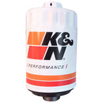 K&N HP-3004 performance oil filter with heavy-duty white canister and welded 1-inch hex nut.