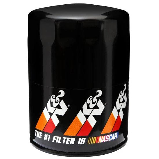 K&N Performance Silver PS-3001 oil filter with white fluted canister and high-flow pleated media.