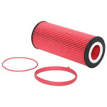 K&N HP-7015 performance cartridge oil filter with included rubber O-ring gasket for Audi, Porsche, and VW vehicles.