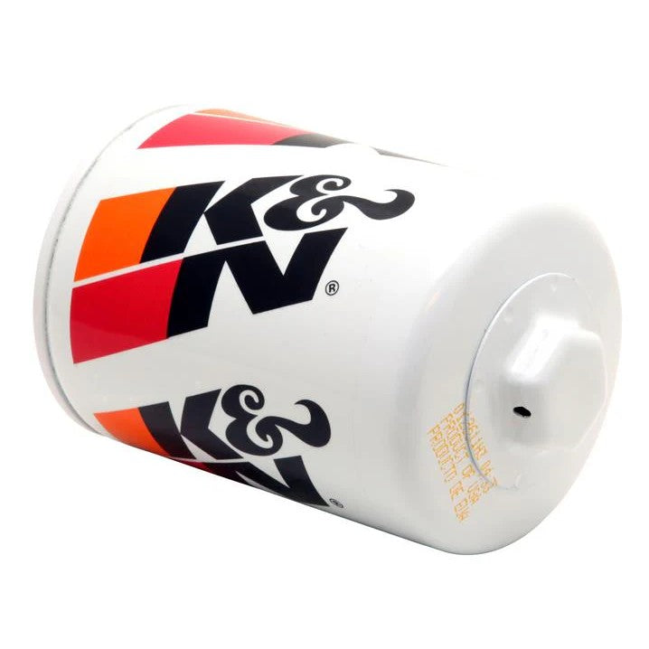 K&N HP-1014 black heavy-duty oil filter canister featuring a 1-inch welded hex nut for wrench-off removal.