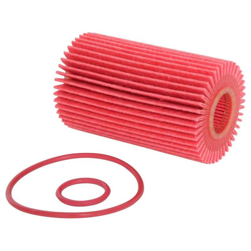 K&N HP-7018 Performance Silver cartridge oil filter featuring white pleated filtration media and black end caps.