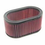 K&N E-3471 oval drop-in air filter with red pleated cotton media and black rubber seals.