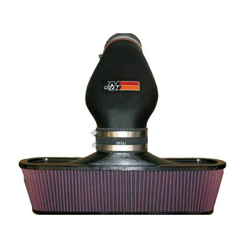 K&N 57 Series FIPK air intake system with black HDPE induction tube, red oiled filter, and custom heat shield.