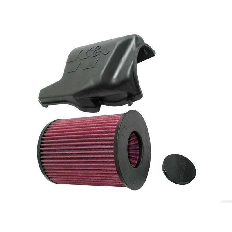 K&N 57S-4000 performance airbox with black injection-molded lid and oversized conical high-flow air filter.
