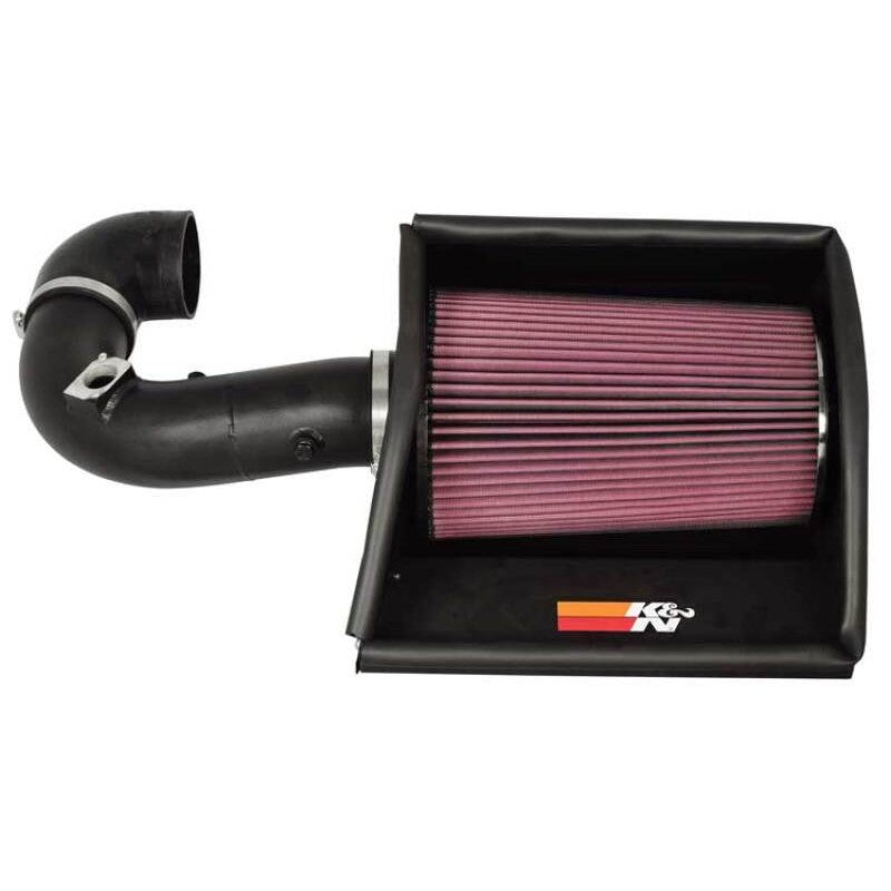 K&N 77 Series Performance Intake Kit with mandrel-bent aluminum tube and red oiled cotton air filter