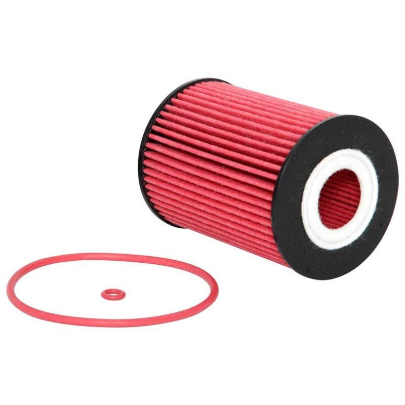 K&N HP-7028 performance cartridge oil filter showing pleated media, 2.75 inch diameter, and 3.625 inch height.