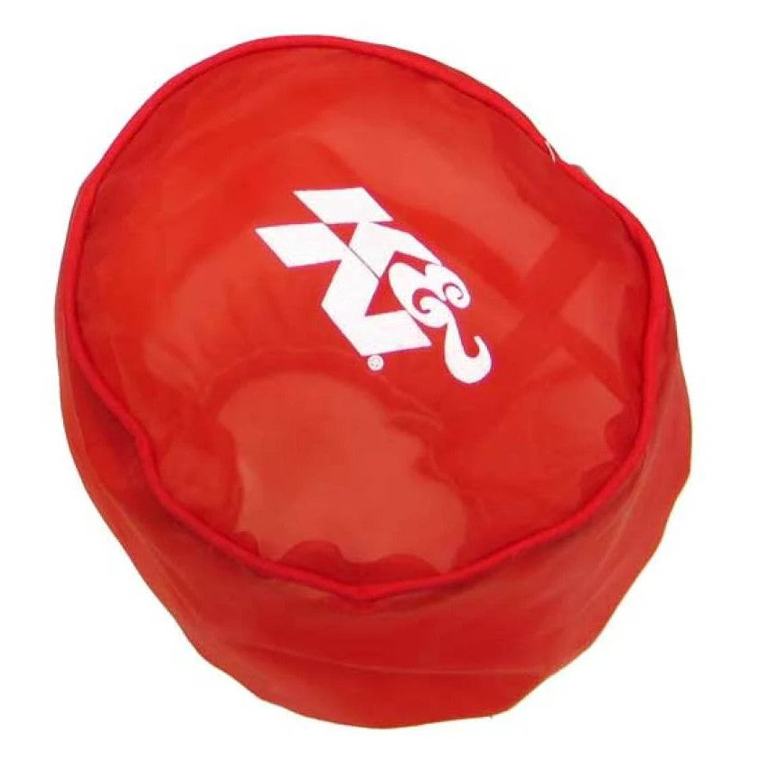 Red K&N Drycharger silicone-treated polyester pre-filter wrap for round tapered air filters
